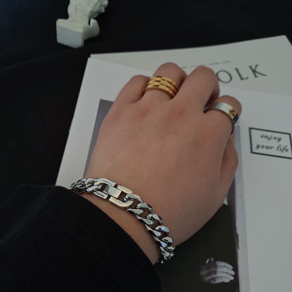 Vòng tay thép titan phong cách hip hop Hàn Quốc cổ điển tùy chọn màu sắc