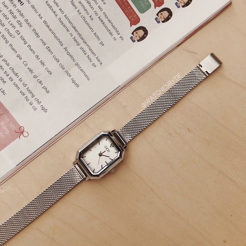 Đồng hồ nữ mặt vuông GEDI bạc đồng hồ nữ mặt nhỏ dây kim loại phong cách Hàn Quốc Watchesbytif size 26mm | BigBuy360 - bigbuy360.vn