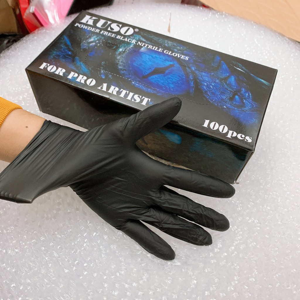 Găng tay đen cao su y tế sử dụng trong phun xăm thẩm mỹ, spa xăm hình làm đẹp