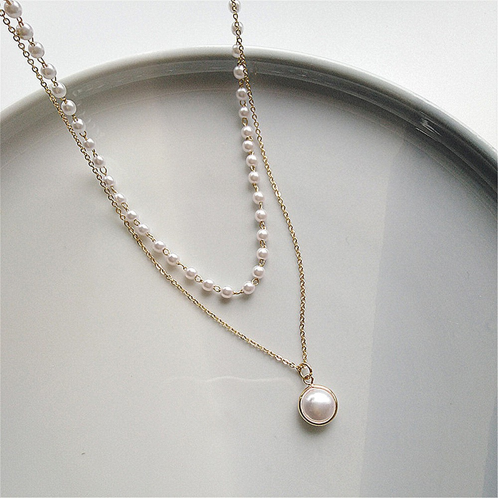Vòng Cổ Choker Hai Lớp Đính Ngọc Trai Giả Thời Trang Mùa Hè 2021 Cho Nữ