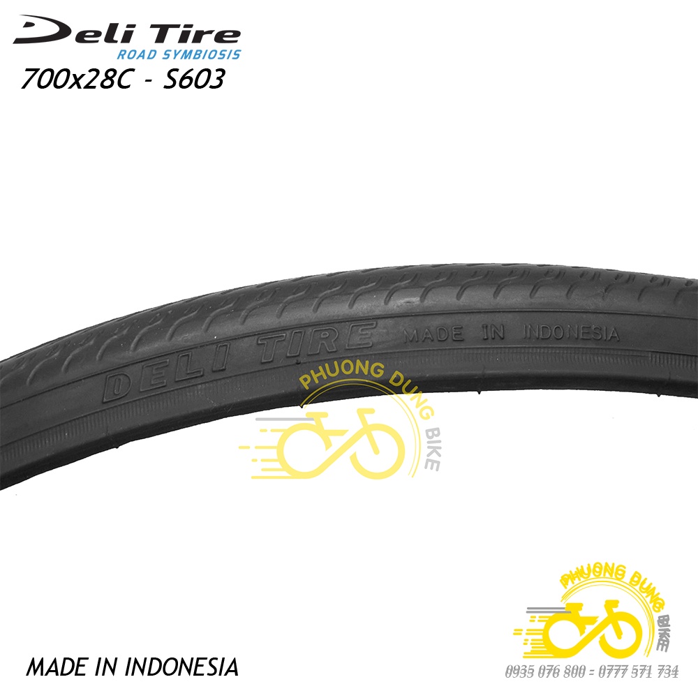 Cặp Lốp (vỏ) và Ruột (săm) xe đạp Deli Tire S603 700x28C - Van dài 60mm