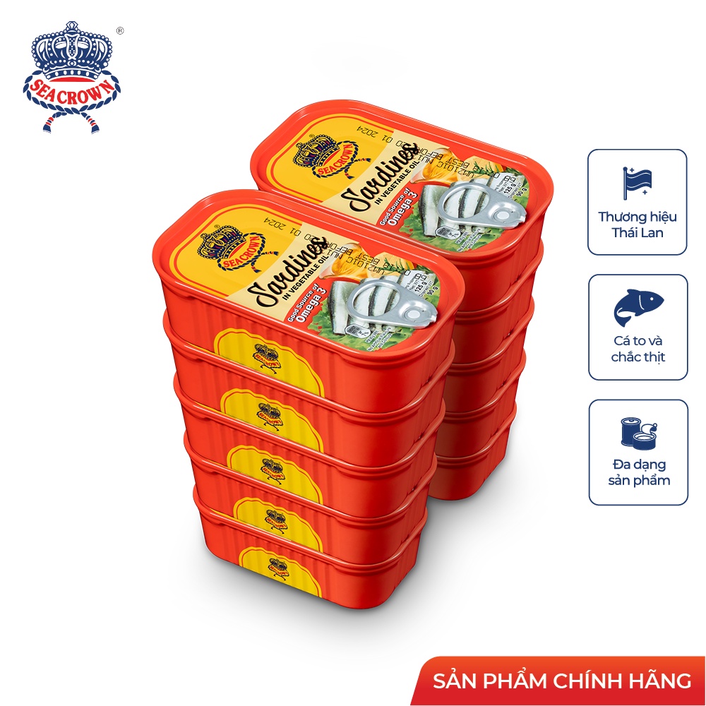 Cá hộp Sea Crown cá Trích ngâm dầu - Lốc 10 lon