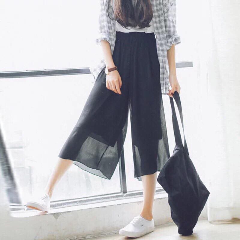 Quần giả váy, quần ống rộng voan lụa - Culottes