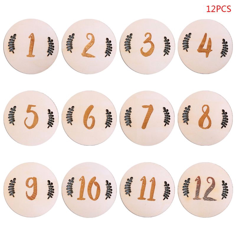 Set 12 Thẻ Gỗ Khắc Số Phong Cách Vintage Cho Bé Chụp Ảnh