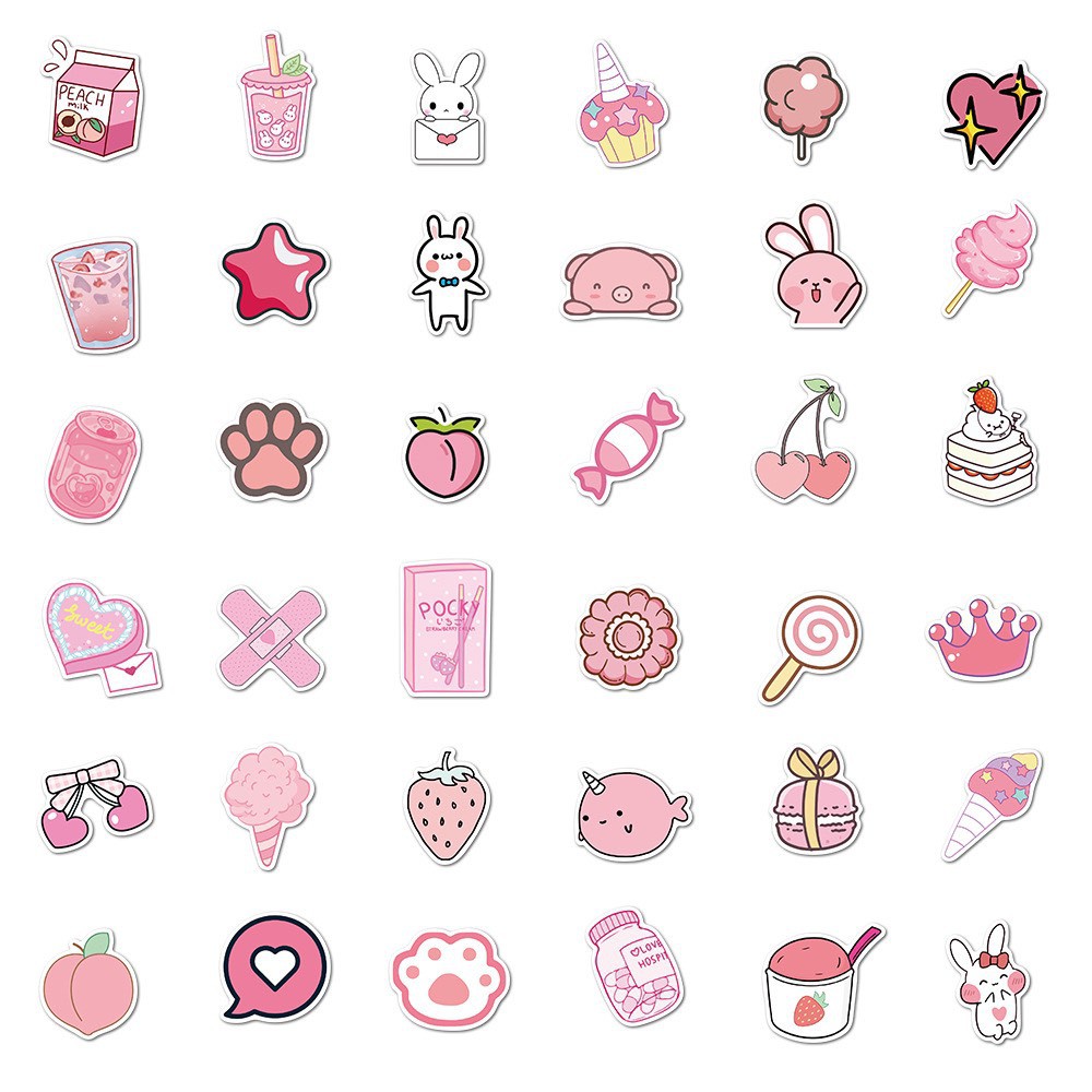 50 CáiSticker Pink | Dán Nón Bảo Hiêm, Điện Thoại, Laptop, Bình Nước...Chống Nước, Chống Bay Màu