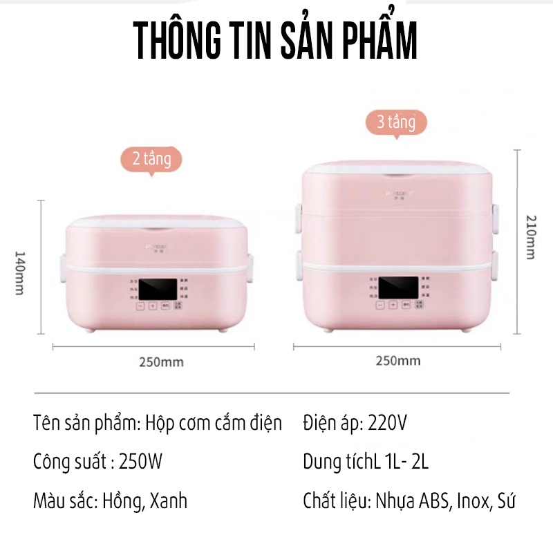 Hộp Cơm Cắm Điện Giữ Nhiệt Hộp Cơm Văn Phòng 3 Tầng Hâm Nóng Có Nhiều Chức Năng