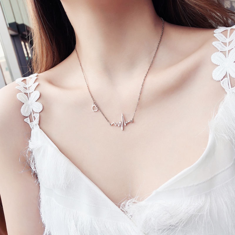 Vòng cổ Thép Titan Mặt Nhịp Tim Phong Cách Hàn Quốc