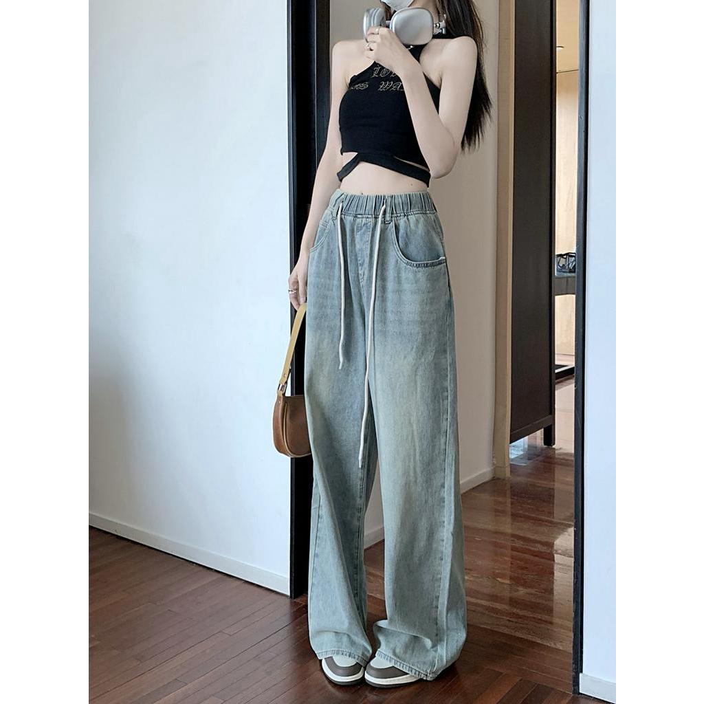 Quần jeans Peppermint 54833 ống rộng lưng thun dây rút thời trang dành cho nữ