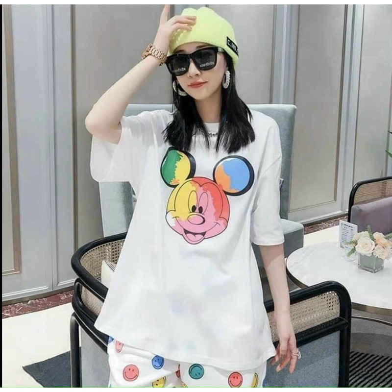 Áo thun micky trắng form rộng