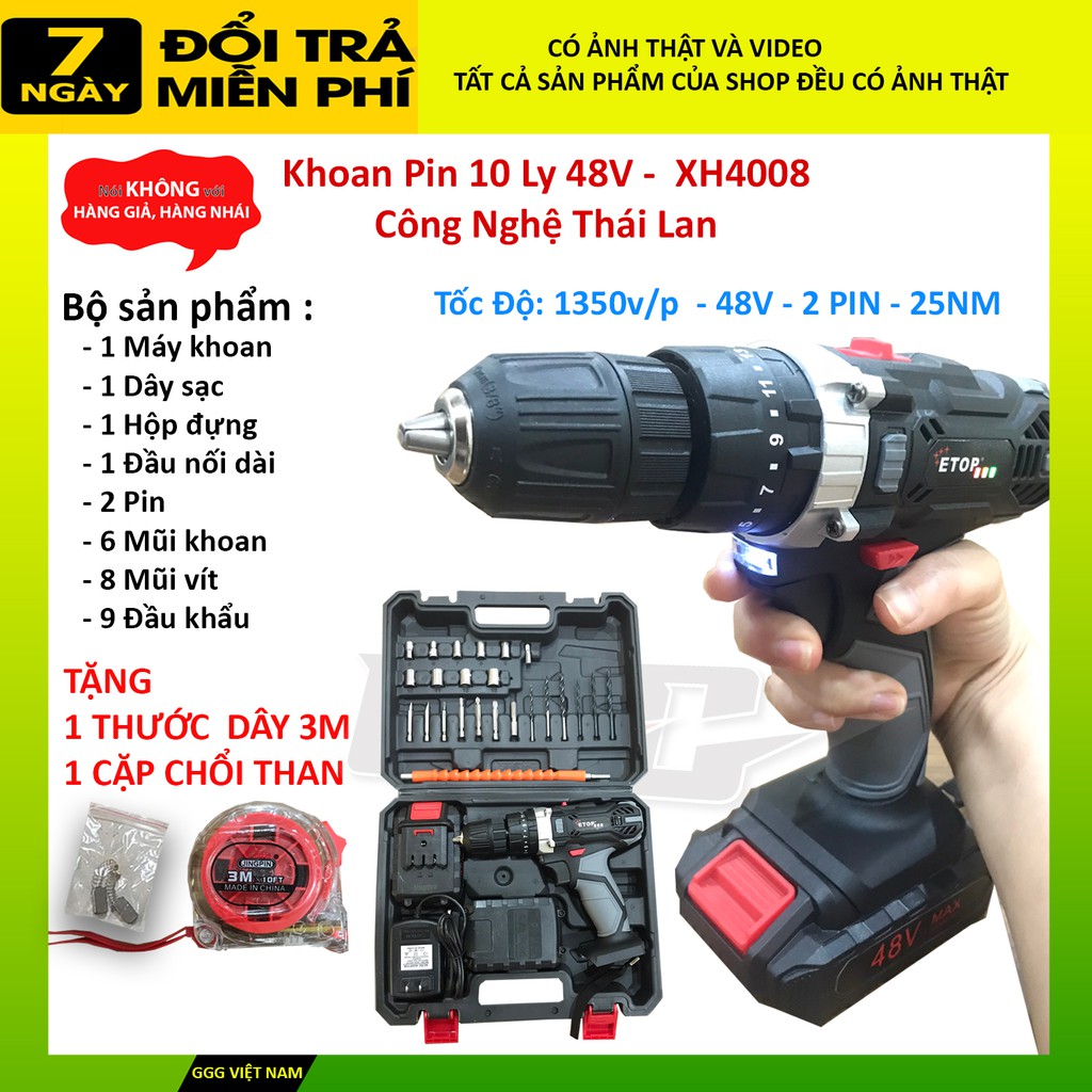 [CHO THỬ MÁY] KHOAN PIN 48V SIÊU MẠNH XH48V