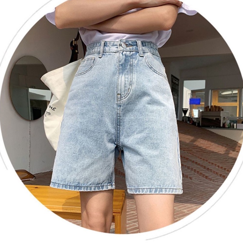 Quần Denim Thời Trang Phong Cách Hàn Quốc 156456 Quần Short Ống Rộng Lưng Cao Thời Trang