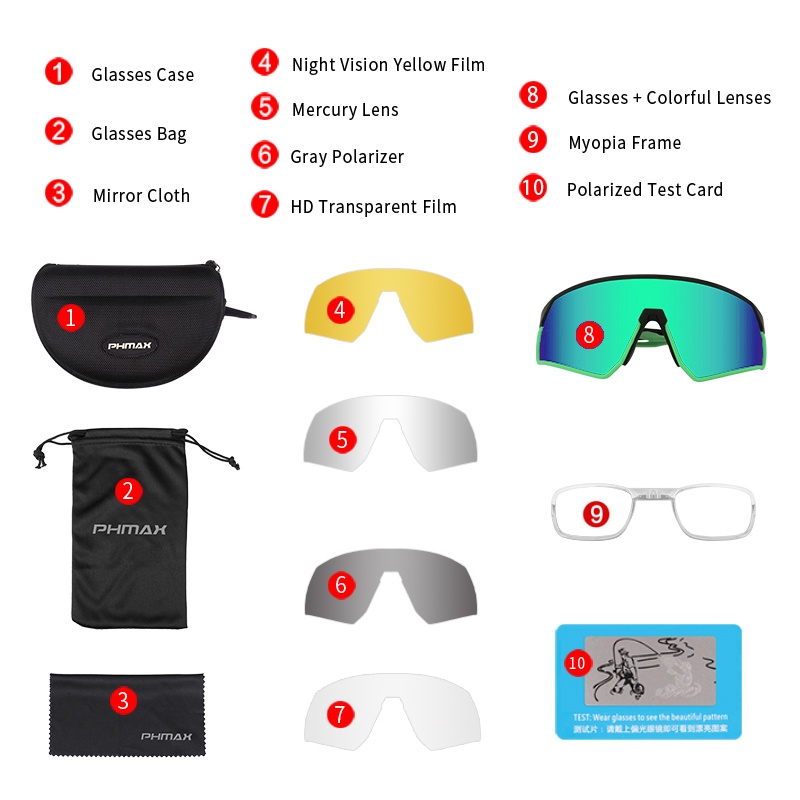 Kính thể thao PHMAX phân cực 5 tròng kính