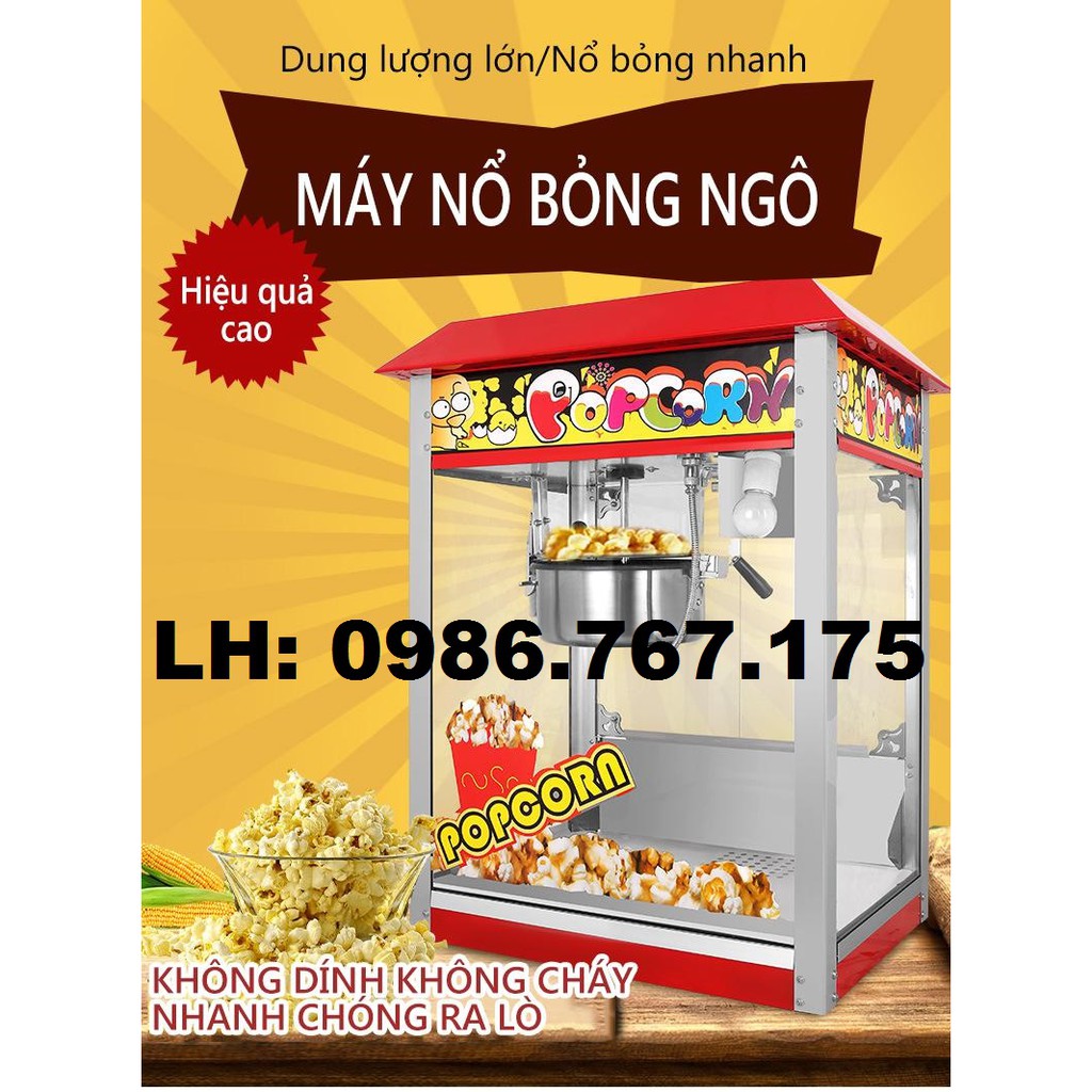 Máy nổ bỏng ngô bán vỉa hè, nổ bắp rang bơ bán tại nhà dùng điện 220V, có tủ kính trưng bày sạch sẽ