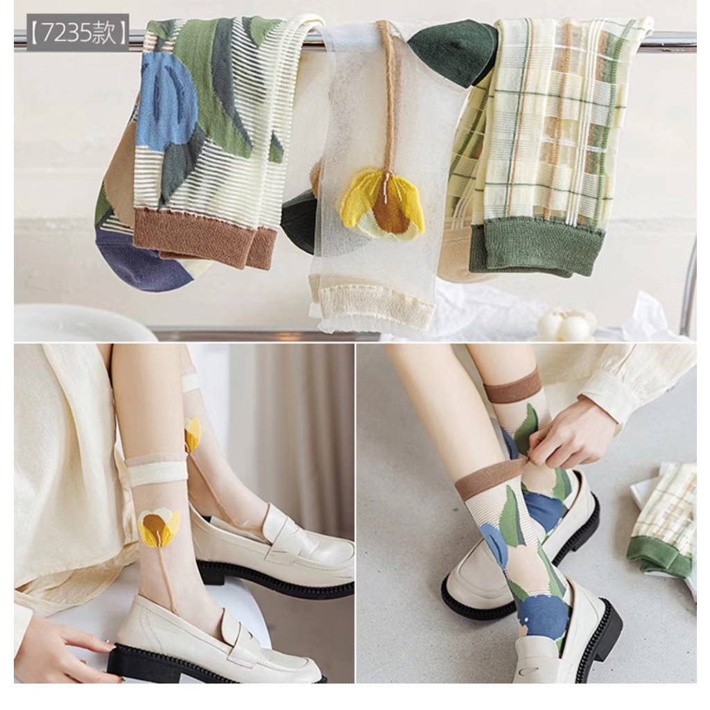 Vớ Cổ Vừa Thoáng Khí Thấm Hút Mồ Hôi Phong Cách Nhật Bản Thời Trang Xuân Hè Cho Nữ