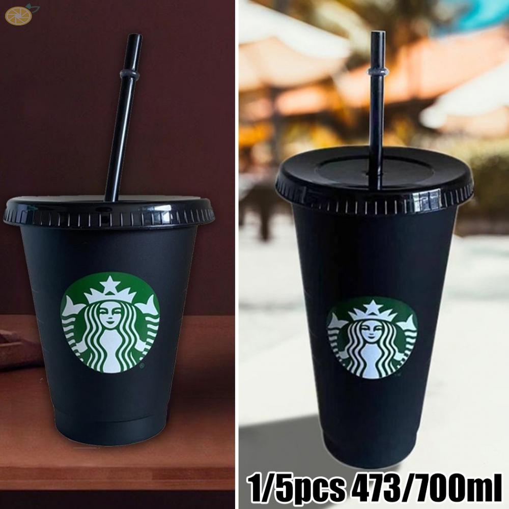 【VARSTR】Starbucks Reusable Plastic Straw Cup With Lid Tumbler Black Cup 24 oz Summer Collection Fairytale Work Drinking Glass