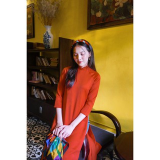 Set Áo Dài Rosemary Lụa Tây Thi Cam Đất