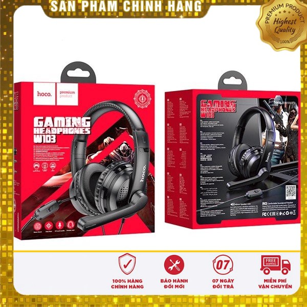 Tai nghe chụp tai gaming có mic hoco w103 , bass khủng có nút điều chỉnh âm lượng chuyên game [CHÍNH HÃNG]