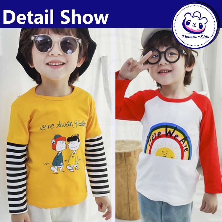 [THOMAS KIDS] Áo Thun Cotton Tay Dài Họa Tiết Sọc Thời Trang Dành Cho Bé Trai Và Bé Gái 1-6 Tuổi
