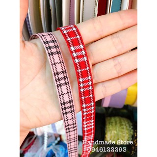 Ruy băng caro đỏ - hồng loại đẹp 1cm (Cuộn 45m)