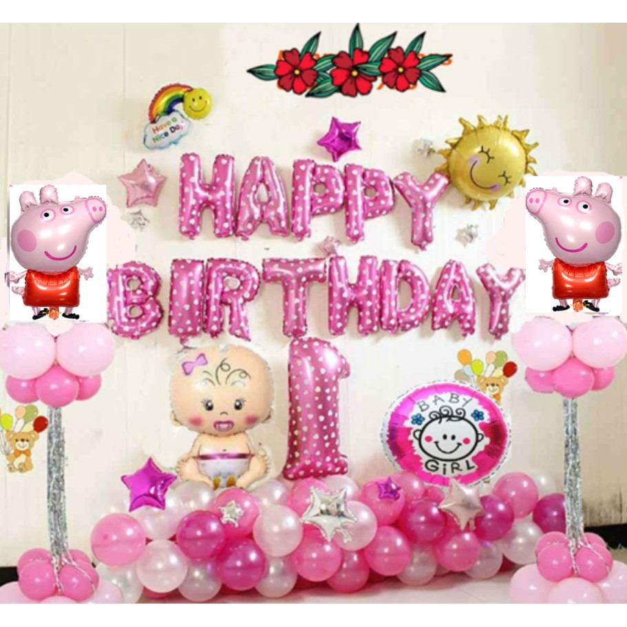 set bong bóng sinh nhật thôi nôi cho bé Chuột/ Heo con cho bé phụ kiện trang trí sinh nhật happy birthday