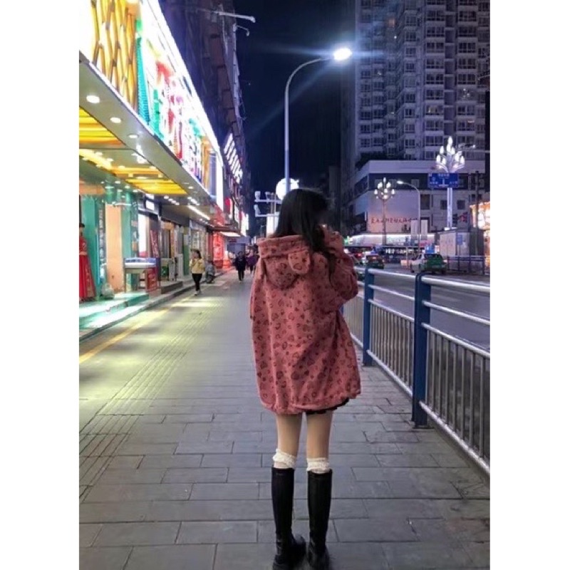 Áo hoodie bông lông cừu có lót bông dày dặn