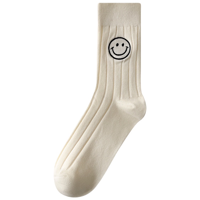 Tất Cotton Thêu Hình Mặt Cười Dễ Thương Phong Cách Nhật Bản