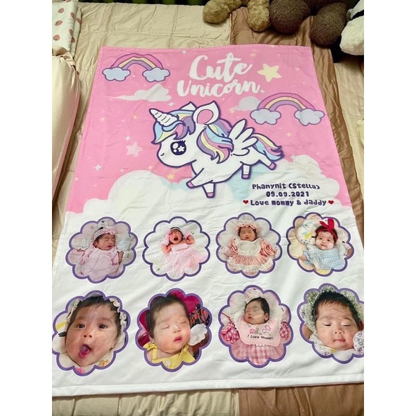 Chăn ngựa Unicorn in ảnh bé theo yêu cầu