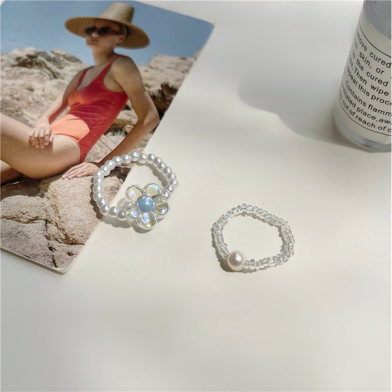 Bộ Trang Sức Hai Món Gồm Nhẫn + Vòng Tay + Nhẫn Bằng Acrylic Đính Ngọc Trai Nhân Tạo Thời Trang