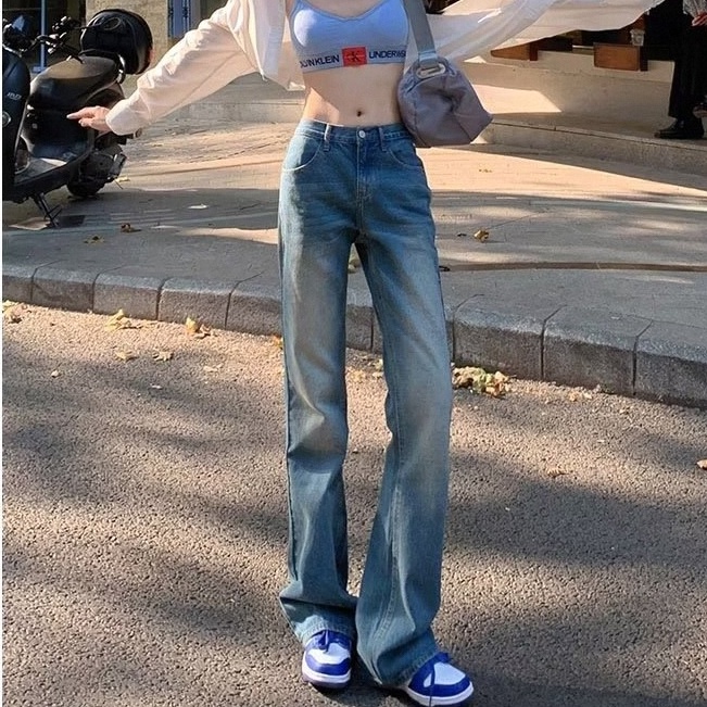 Quần Jeans Nữ Lưng Cao Ống Rộng Thời Trang Hàn Quốc
