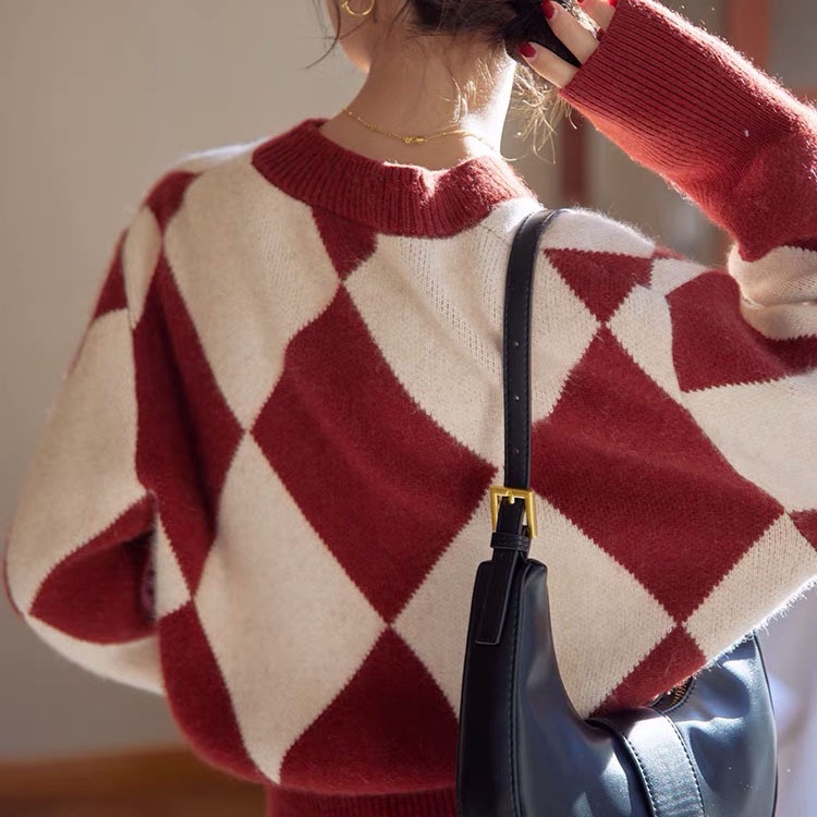 Hàng Sẵn_Áo  dệt kim cardigan ngắn nữ mùa xuân và mùa thu retro cổ chữ V vào đầu mùa thu
