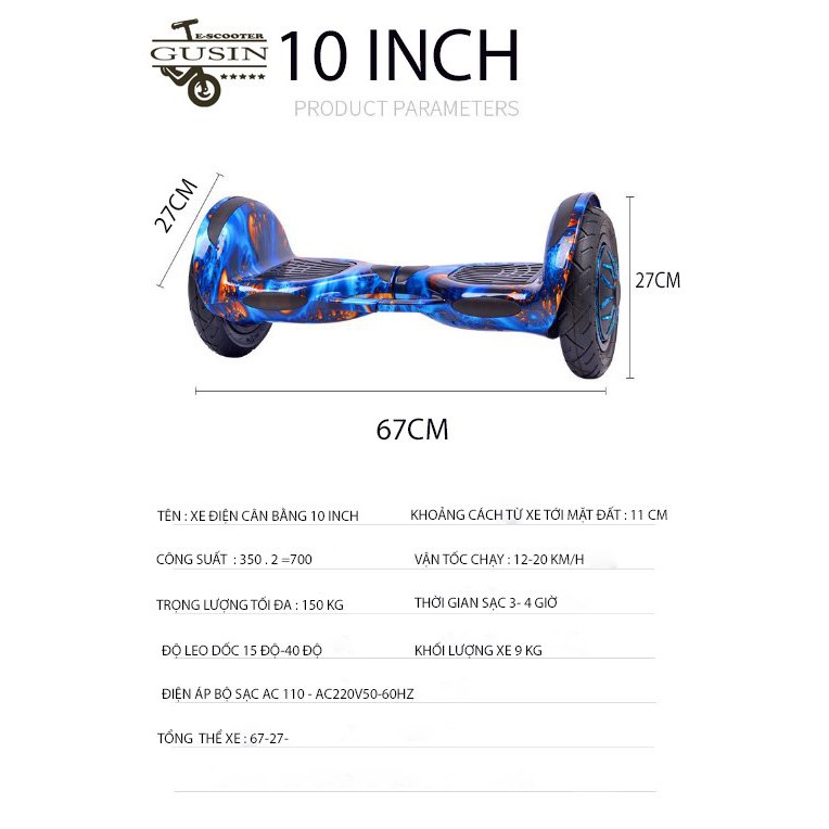 Xe Điện Cân Bằng 10Inch MÀU XANH ĐẬM / tp.HCM / GuSin / Nhiều Màu / Thế Hệ Mới Nhất