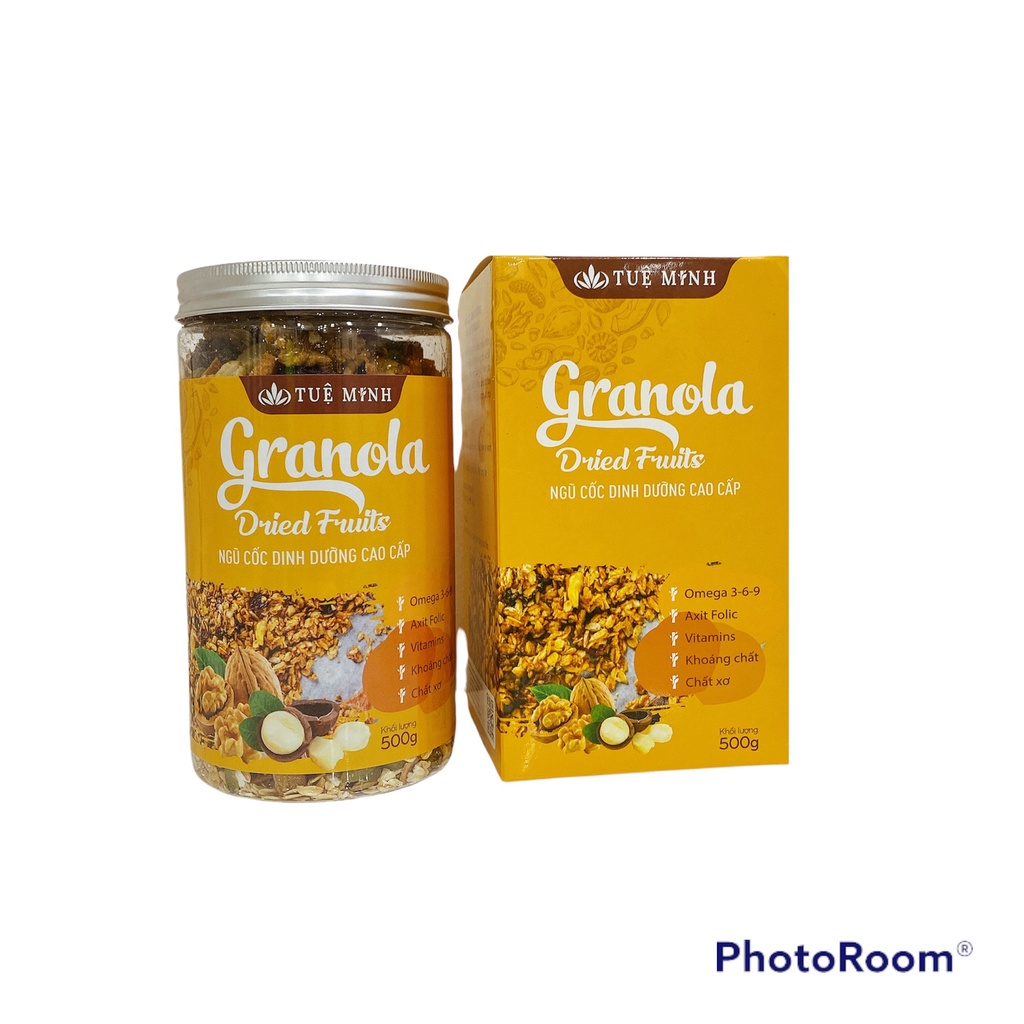 Granola Tuệ Minh ngũ cốc dinh dưỡng siêu hạt &amp; quả không đường thêm Macca, Dâu tây, Nho 500gr