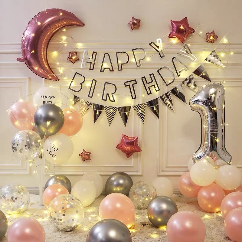 Bóng trang trí sinh nhật,[FREESHIP] Kèm Dây Đèn Fairy 3m