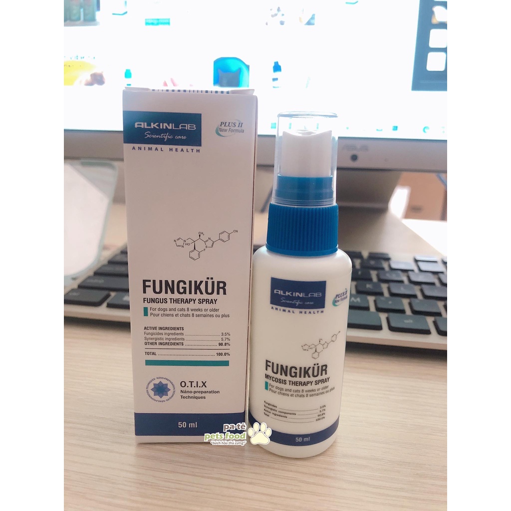 Xịt nấm, viêm da, ghẻ Alkin Fungikur cho thú cưng chó mèo chai 50ml - Hàng chính hãng