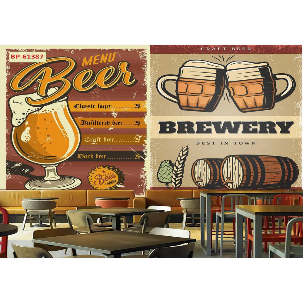 Tranh lụa 3d trang trí Nhà hàng Beer Kích Thước 1,5m x 2m BIARUOU-04