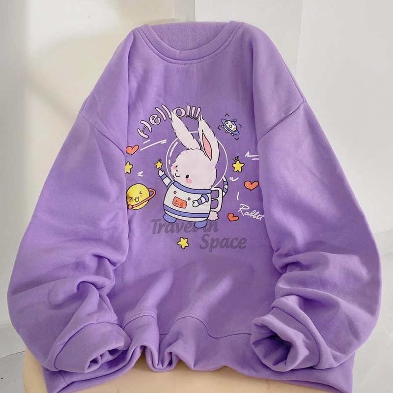 Áo sweater nỉ bông Thỏ tím unisex