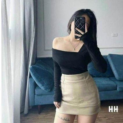Áo thun lệch vai 1 bên quyến rũ Tay dài A15