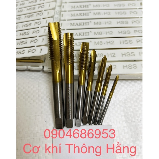 Bộ Taro 7 cây HSS phủ Tin cao cấp hiệu MAKHI, từ M3 đến M12mm, chuyên taro thép