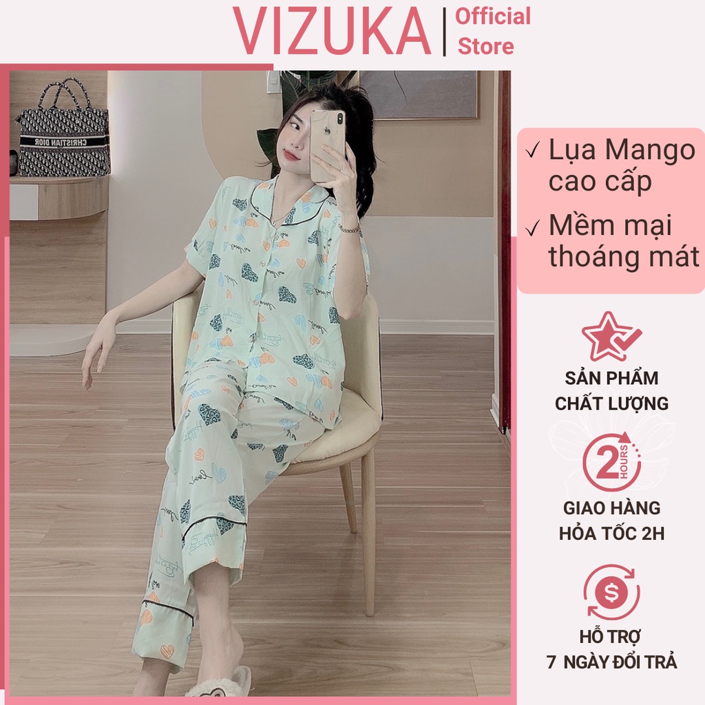 Đồ bộ nữ pijama nữ lụa tay ngắn quần dài chất liệu mango VIZUKA