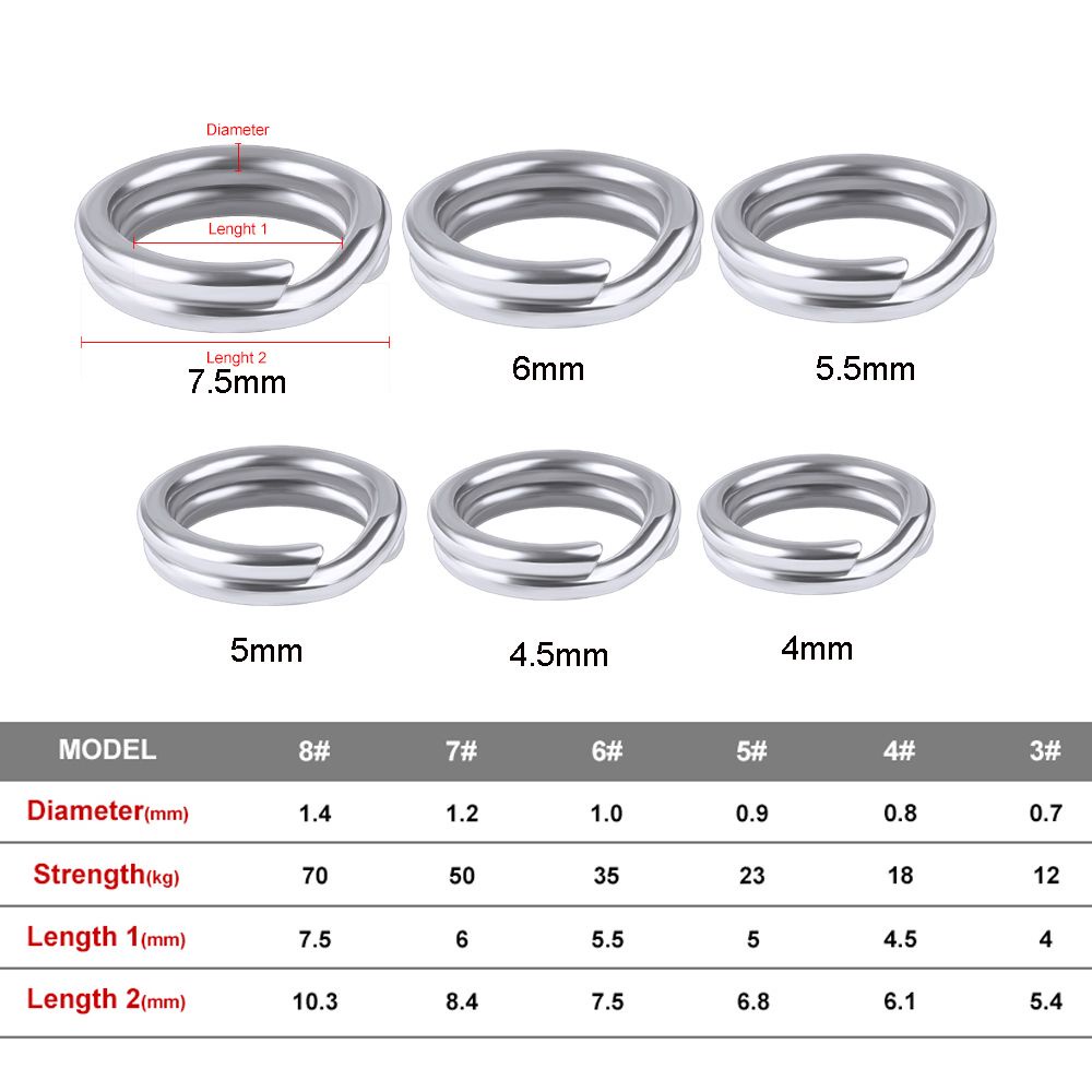 Set 100 khoen móc câu cá 3 khớp chuyên dụng bằng thép không gỉ chất lượng cao #-8#