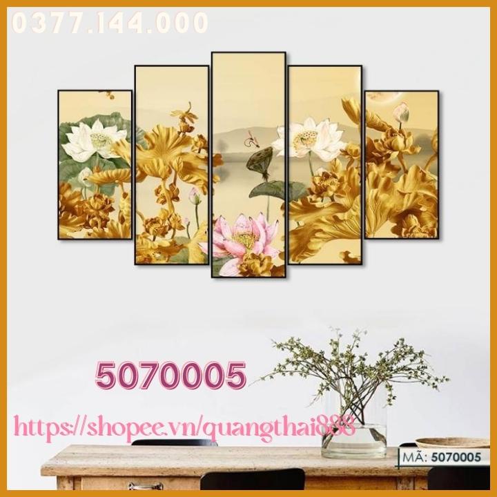 Bộ 5 Tấm Tranh Canvas Hoa Sen Hồng treo tường trang trí đẹp nhà cửa hiện đại phòng khách làm việc ngủ phòng ăn 5070005