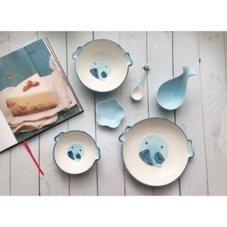 Set bát ăn dặm màu xanh dương theo yêu cầu