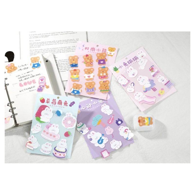 Sticker cute hình dán dễ thương chống thấm chủ đề gấu thỏ mèo 🥰 trang trí bullet journal Hàn Quốc