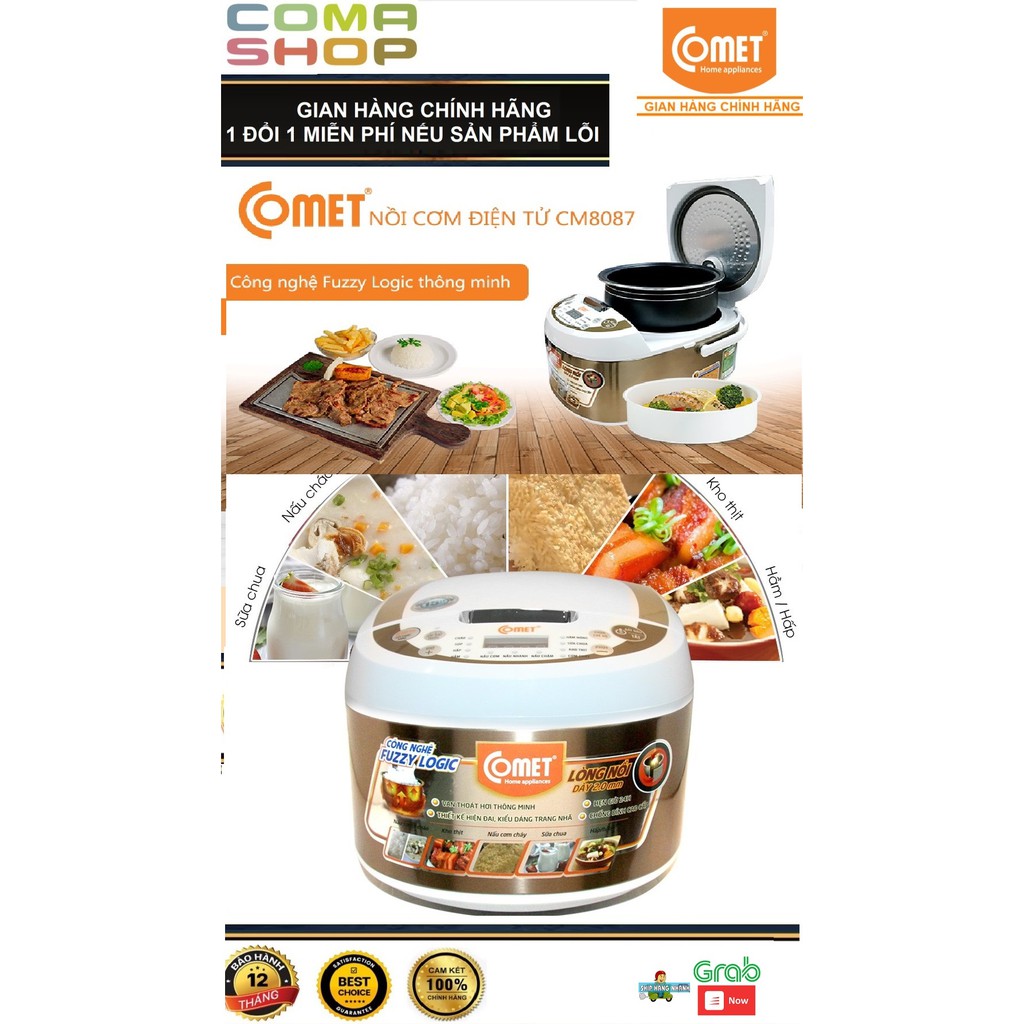 CM8087 - NỒI CƠM ĐIỆN TỬ NẮP GÀI 3D COMET 1.8L (5-6 NGƯỜI ĂN) BẢO HÀNH CHÍNH HÃNG 12 THÁNG