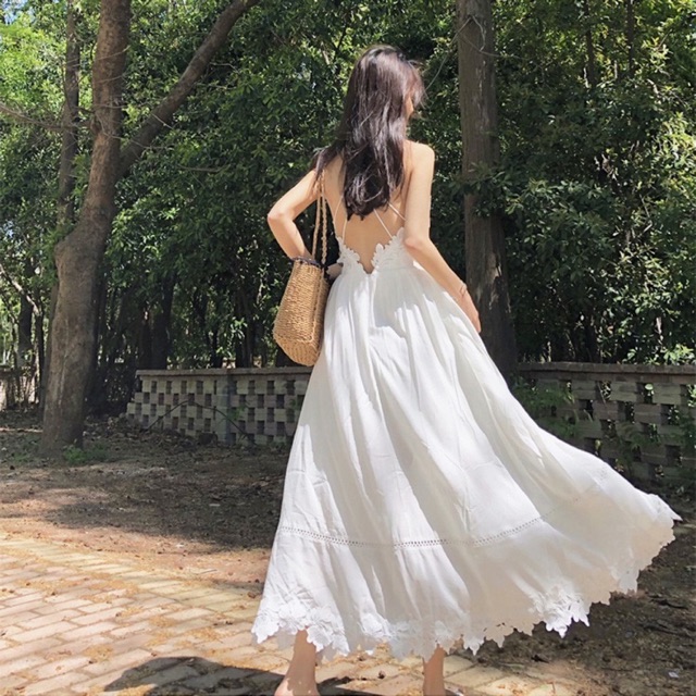 Váy maxi trắng đan lưng chất đẹp loại 1