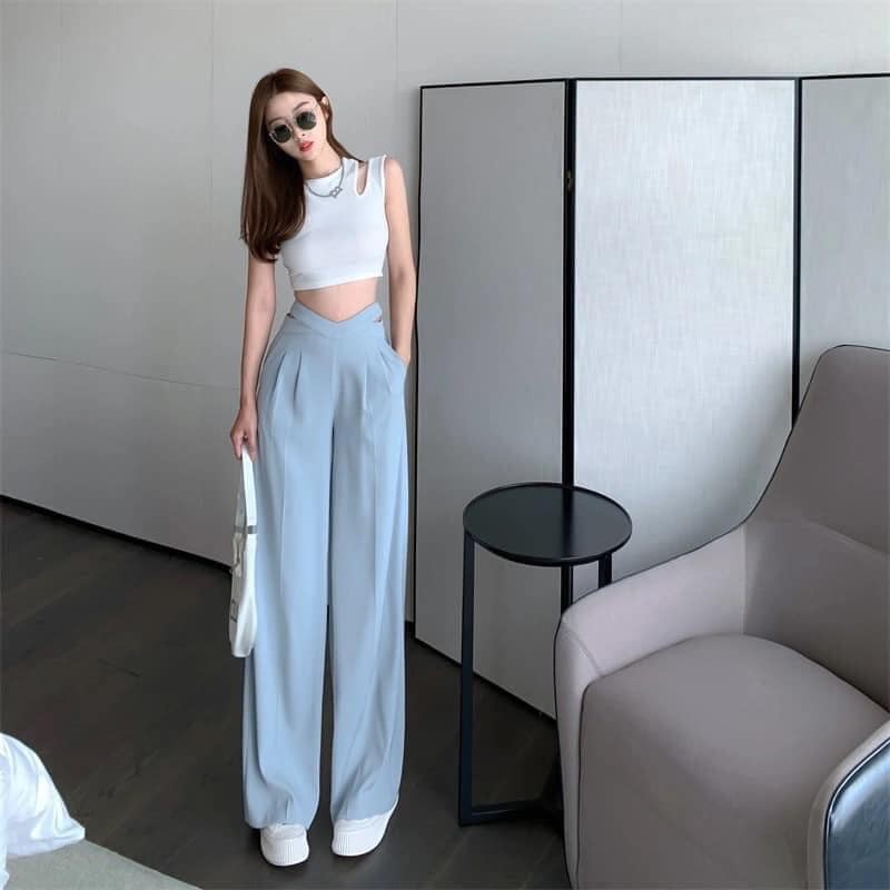 Quần Ống Suông Nữ Rộng Dáng Dài, Sẻ Bụng Quyến Rũ Cao Cấp - MAY Fashion