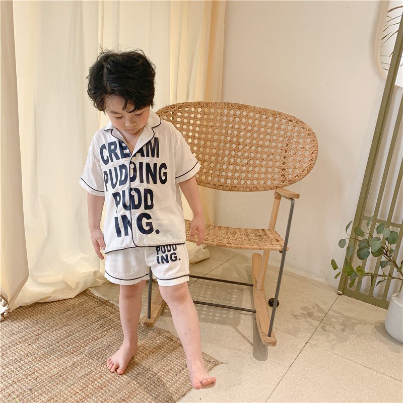 Bộ ngủ lụa cộc tay cho bé trai và bé gái, bộ ngủ pijama chữ cho bé từ 6-27kg