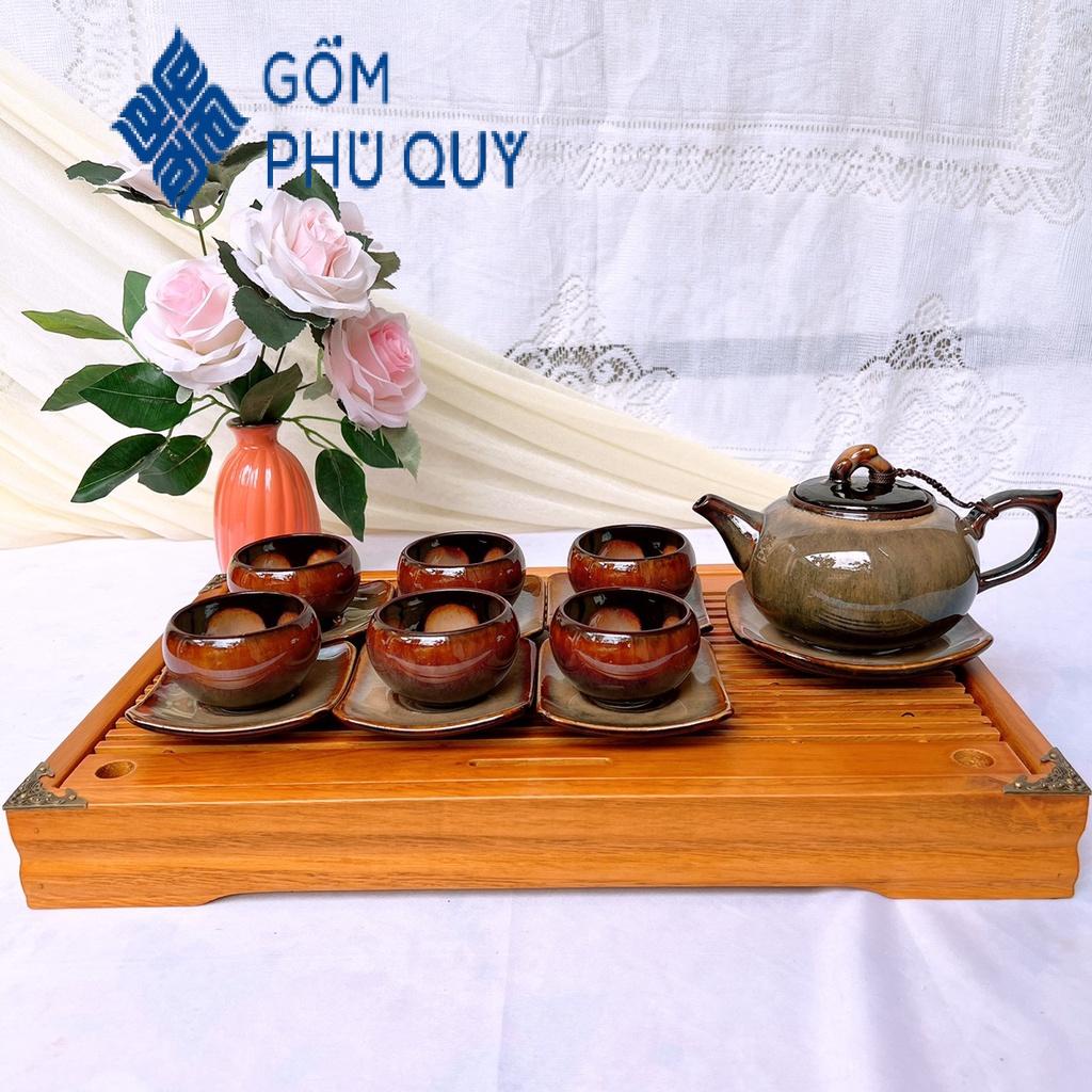 Bộ Ấm Trà 🎁 Gốm Sứ Bát Tràng 🎁 Bộ Ấm Chén,quả Hồng Gấm Hoa Cao Cấp Decor Gomphuquy Thh02