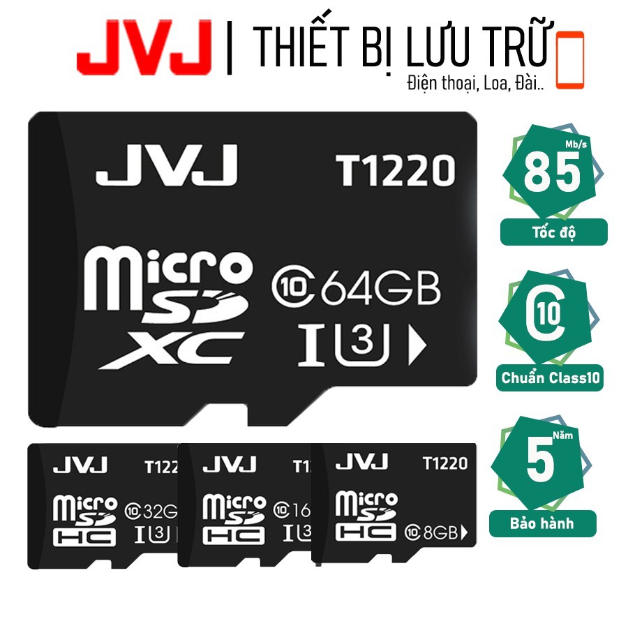 Thẻ nhớ 64GB 32GB 16GB 8GB 4GB JVJ tốc độ cao -chuyên dụng CAMERA, Điện thoại,Máy ảnh - Bảo hành 5 năm 1 đổi 1