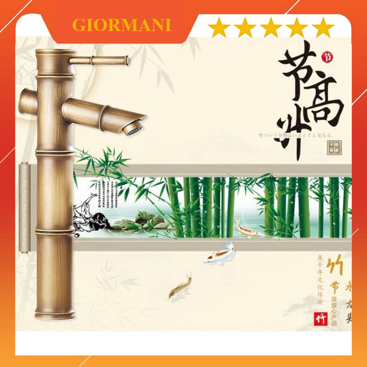 Vòi lavabo nóng lạnh dương bàn đồng cổ thân cây trúc cao cấp SNL43 tặng đôi dây cấp nước inox